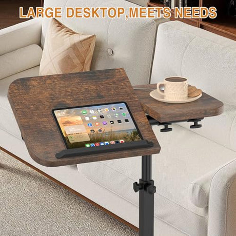 alentar Large-Size Portable Laptop Rolling Desk with Wheels, Adjustable Height and Tilt Top Stable Mobile Over-Bed Table for Home Use - Brown alentar