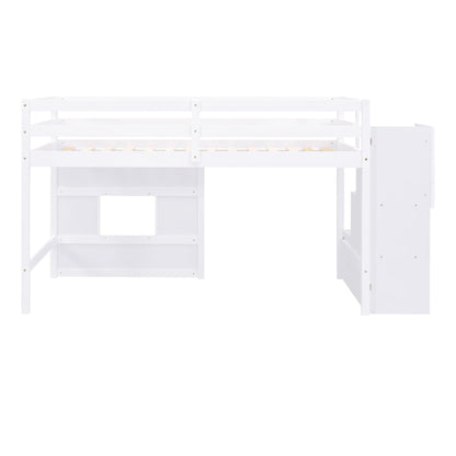 Harper & Bright Designs Twin Size Low Loft Bed with Playhouse and Storage Stairs in White - WoodArtSupply