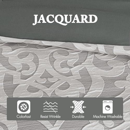 Madison Park Odette Cozy Comforter Set Jacquard Damask Medallion Design - Modern All Season, Down Alternative Bedding, Shams, Decorative Pillows, Queen(90 in x 90 in), Silver 8 Piece Madison Park