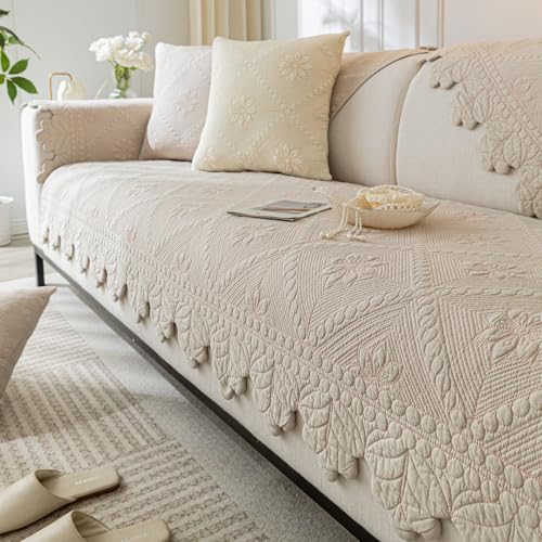 XSlive Cotton Quilted Dog Couch Cover for Sofa Farmhouse Rustic Embroidery Sectional Couch Cover Soft Anti-Slip Sofa Slipcover Furniture Protector for Kids, Pets (Khaki,28"x28") XSlive