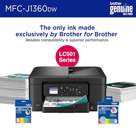 Brother Work Smart 1360 Wireless Color Inkjet All-in-One Printer with Automatic Duplex Printing and 1.8” Color Display | Includes Refresh Subscription Trial(1) (MFC-J1360DW) (Uses LC501 Series Inks) Brother
