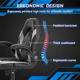 OLIXIS Big and Tall Office Desk Leather Gaming Computer Chair with Adjustable Swivel Task and Flip-up Arms for Adults, Teens, Grey OLIXIS
