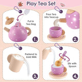 BUYGER Wooden Tea Party Set for Toddler Little Girls 3-5 with Teapot Tea Cup Set Wooden Play Food Toy Kitchen Accessories for Kids Girls Children Boys Toddler… Buyger
