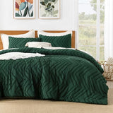 Litanika Queen Comforter Set Dark Emerald Green, 3 Pieces Lightweight Chevron Tufted Bedding Comforter Set, Fluffy Winter Down Alternative Comforter Bed Set Gift Choice
