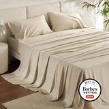 Bedsure King Size Sheet Set, Cooling Sheets King, Rayon Derived from Bamboo, Deep Pocket Up to 16", Breathable & Soft Bed Sheets, Hotel Luxury Silky Bedding Sheets & Pillowcases, Beige Bedsure