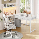 Grandder 50 Inch L Shaped Gaming Desk with 3 Drawers & Storage Shelves & Hutch, Computer Desk with USB Ports, Study Writing Table for Bedroom, Simple Modern Laptop Desk for Home Office, White Grandder