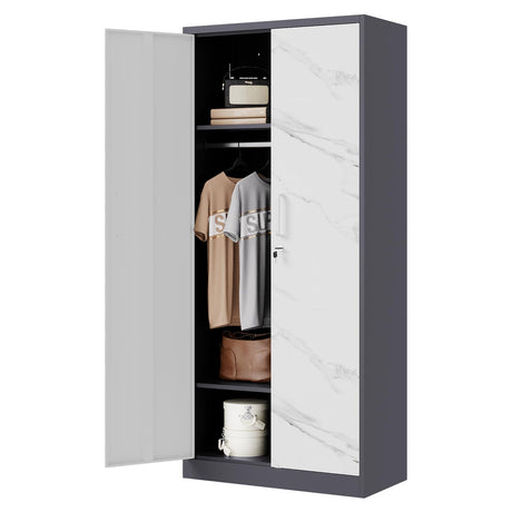 Letaya Wardrobe Closet, 72" H Clothing Storage Cabinet with Adjustable Shelves and Hanging Rod, Bedroom Armoire Clothes Organizer (White Gray) Letaya
