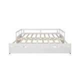 Extendable Daybed with Trundle Beds, Wood Daybed Frame with Pull Out Trundle, Twin to King Design Extending Daybed for Kids Girls Boys Teens Adults, No Box Spring Required, White Bellemave