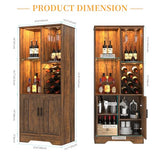 Kasibie Wine Cabinet, Wine Bar Cabinet with LED Lights, Liquor Cabinet with Glass Holder Wine Rack, Farmhouse Modern Liquor Cabinet with Storage for Home (Brown) Kasibie
