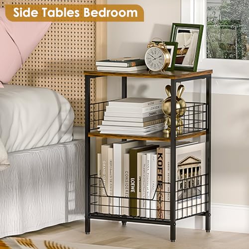 X-cosrack Side Table, Small End Table Record Player Stand with Storage, Vinyl Record Storage Night Stand for Living Room, Bedroom,Office(Patent Pending)(Rustic Brown & Black) X-cosrack