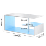 HOMMPA LED Coffee Tables for Living Room Modern White Coffee Table with S-Shaped 3 Tiers Open Storage Shelf High Gloss Center Sofa Tea Table with LED Lights for Home Office Furniture White 18" Tall HOMMPA