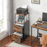 VASAGLE Cabinet for Home Office, with Lock and 2 Drawers, A4 and Letter Sized Files, Printer Stand, ‎15.8 x 16.1 x 42.5 Inches, Rustic Brown + Black VASAGLE