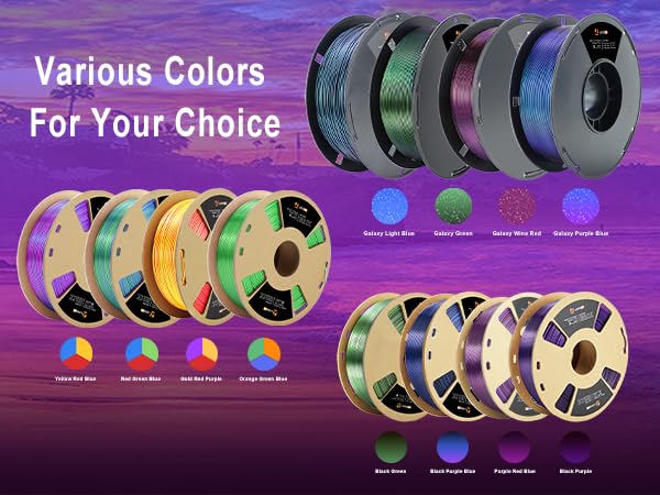 LOVOON Sample 3D Printer Filament Silk PLA,Small Spool Filament 1.75mm for Try,Gift for Child 3D Pen Filament, Gradient Black-Purple,200g/Small Spool - WoodArtSupply