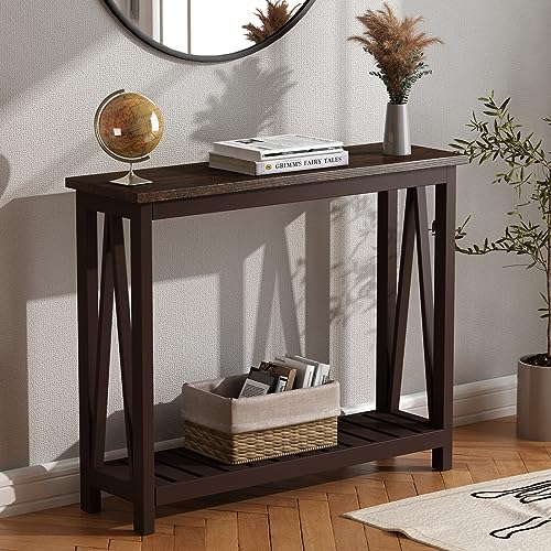 ChooChoo Farmhouse Console Table, Rustic Vintage Narrow Sofa Table for Entryway, Living Room, Hallway, 40 Espresso