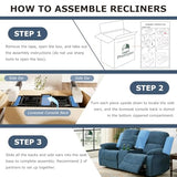 Prettyeo Reclining Sofa Set for Living Room, 2 Pieces Fabric Recliner Sofa Loveseat Set with Cup Holders & Storage Console, Manual Reclining Furniture for Home Theater, Office, Club | Blue, Microfiber