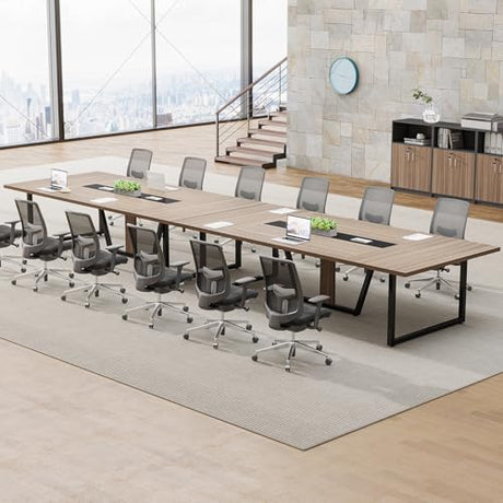 Tribesigns 8FT Conference Table, 94.49 L x 47.24 W x 29.53 H Inches Large Meeting Podcast Table for 10 People, Business Style Wooden Training Table with Strong Metal Frame for Office Conference Tribesigns