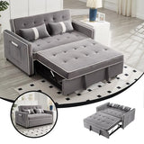 STBIGSLEP 3 in 1 Convertible Sleeper Sofa Bed, Small Couch for Living Room Bedroom with Pullout Bed Adjustable Backrest,Velvet,Loveseat Sofa Bed,Futon Couches (Grey) STBIGSLEP