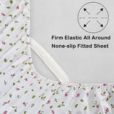 Mooreeke Full Sheets Set - 4 Pieces Soft Breathable Microfiber Bed Sheet Set - Pink Flower Green Leaf Pattern Sheet Set - Deep Pocket Non-Slip Floral Printed Fitted Sheet Included for All Season Mooreeke