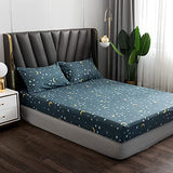 jejeloiu 4 Piece Star and Moon Bed Sheet Set King Size Universe Galaxy Fitted Sheet for Kids Boys Girls Outer Space Bedding Includes 1 Flat Sheet & 1 Sheet with 2 Pillowcases jejeloiu