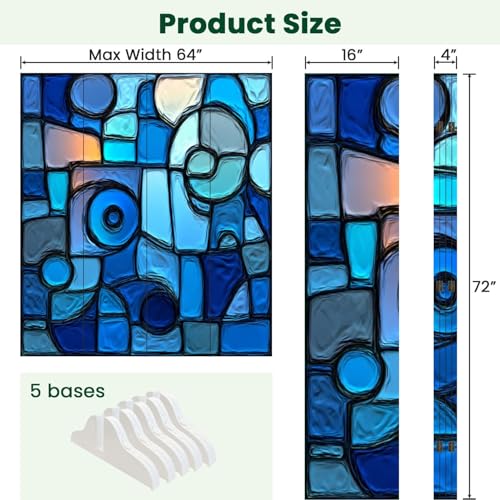 4 Panels Folding Screen Room Divider Abstract Stained Glass Mosaic Blue Spirals Canvas Screen Room Separator Freestanding Protective Decorative Divider Privacy Partition VETEB