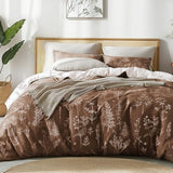 Love's cabin Chocolate Full Comforter Set - Full Size Comforter Set, 3 Pieces Cute Floral Bedding Sets for All Seasons,1 Soft Reversible Botanical Flowers Comforter and 2 Pillow Shams Love's cabin