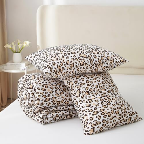 mixinni Black Brown Leopard Print Comforter Set King Size Women Ultra Soft Wildlife Animal Cheetah Print Comforter Men Abstract Bedding Set with 2 Pillowcases for All Seasons-King Size mixinni
