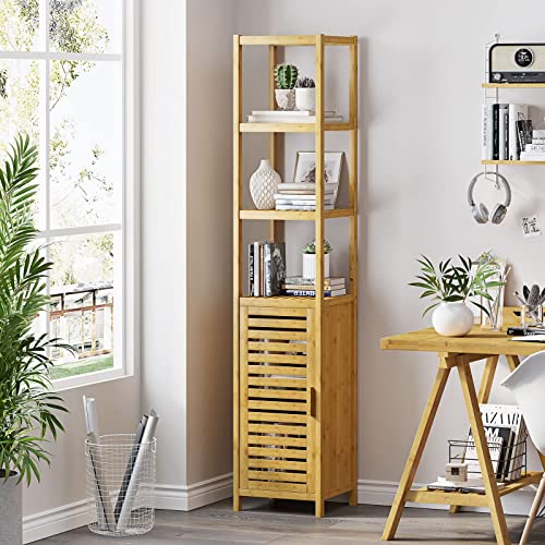 VIAGDO Storage Tall Slim Cabinet with Shutter Door and 3 Tier Shelves, Freestanding Linen Tower Cabinet for Living Room, Kitchen, Bathroom Organizer, VIAGDO