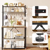 YASONIC Coffee Bar, Bakers Rack with Storage, 25.6 Inches Microwave Stand, 5 Tier Kitchen Shelves Appliance Storage, 12 S Hooks Large Coffee Station for Spices, Pots and Pans, Rustic Brown