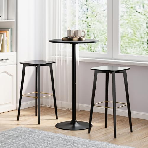 Giantex Two-in-one Bar Table with Detachable Pole, Metal Base, 24" Round Top, 40"/22" Two Convertible Height, Cocktail Table, Coffee Table, Pub Table for Dining Room, Restaurant, Kitchen (6, Black) Giantex
