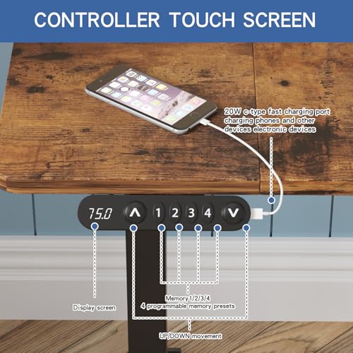 bilbil Height Adjustable Electric Standing Desk, 48 x 24 Inches Sit Stand up for Work Office Home, Ergonomic Rising Computer Table with Memory Preset with Splice Desktop (Rustic Brown) bilbil