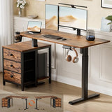 REAHOME Electric Standing Desk with Drawers, 47 x 24 Inches Height Adjustable Sit Stand Desk with Storage, 3 Memory Preset Home Office Computer Desk, Printer Cabinet, Cable Management, Rustic Brown REAHOME