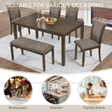 RuiSiSi 6-Piece Dining Table Set for 6, Farmhouse Wood Kitchen Table Set with Chairs and Bench, Rustic Dining Room Kitchen Table Set for 6 People, Dark Walnut RuiSiSi