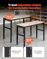 VEVOR Adjustable Workbench, 48 x 20-inch Heavy Duty Work Bench with 28.5-38.3 Inches Height Adjustment, 2000 lbs Capacity Garage Workbench with Power Outlets, Suitable for Office, Garage, Workshop VEVOR
