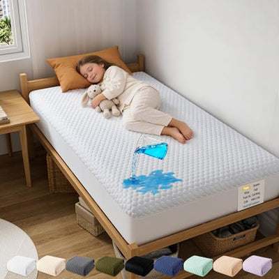 OhGeni 100% Waterproof Mattress Protector,Twin Size Mattress Soft Pad,Pet Hair & Bedwetting Resistant,Cooling Breathable Fitted Sheets,Washable Bed Cover,Non-Slip Deep Pocket,Noiseless for Kids Rooms