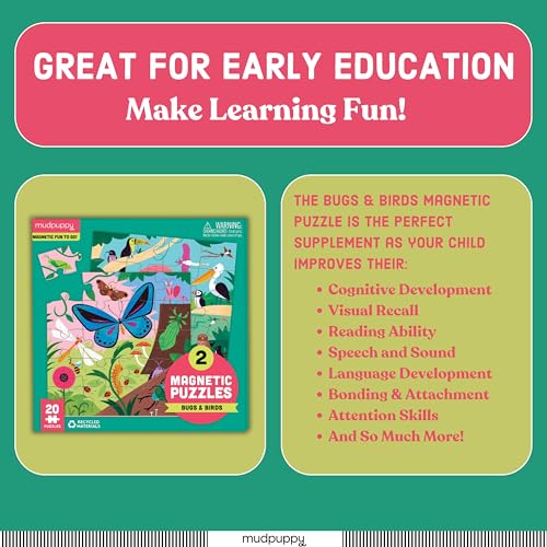 Mudpuppy Bugs & Birds - Tri Fold Magnetic Puzzles Featuring Two 20 Piece Bugs and Birds Themed Artwork Mudpuppy