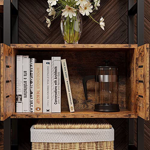 IRONCK Vintage Brown Industrial Bookshelf with Louvered Doors and 5 Tiers - Triple Wide Storage Display Shelf for Home Office and Living Room IRONCK