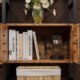 IRONCK Vintage Brown Industrial Bookshelf with Louvered Doors and 5 Tiers - Triple Wide Storage Display Shelf for Home Office and Living Room IRONCK