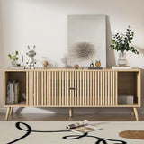 Oubayajia Mid Century Modern TV Stand for Televisions up to 70 Inches, with Sliding Doors and Storage, Television Stands, TV Consoles, Media Consoles for Living Room, 63 Inch (Natural) Oubayajia