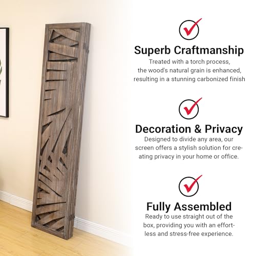 Proman Products - Palm Spring Panel, Wooden Room Divider, Folding Screen Room Divider with Palm Leaf Design (Smoked Brown) Proman Products