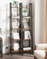 Hzuaneri 5-Tier Industrial Ladder Shelf in Rustic Brown with Hooks for Versatile Home Storage Hzuaneri