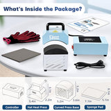 PlanetFlame Hat Press, Mini Hat Press Heat Machine for Caps Hats with 5.4" * 3.1" Curved Teflon Coated Heat Plate & Safety Base for Heat Transfer Vinyl, Sublimation and DIY Projects, Blue PlanetFlame