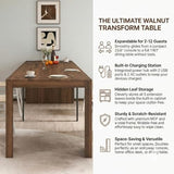 Transform Table Extendable Dining Room Table 23.62"-118.11" w/Charging Station, Folding Dining Table Hidden Storage, Space-Saving Console for Small Apartments, Seats 2-12 (Walnut, with Storage&Outlet) VENLUSUIR