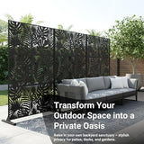 Metal Privacy Screen Outdoor – 72in Decorative Laser Cut Steel Garden Divider Panel with Tropical Leaf Design, Weatherproof Freestanding Modern Privacy Fence for Patio, Deck, Backyard & Balcony TALLYVER