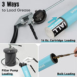 SHALL Grease Gun, 7000 PSI Heavy Duty Pistol Grip Grease Gun Kit w/Grease Gun Coupler, 18” Spring Flex Hose, Reinforced Coupler, 2 Extension Rigid Pipe, Sharp Nozzle, Fittings Cleaner | 14oz Load SHALL