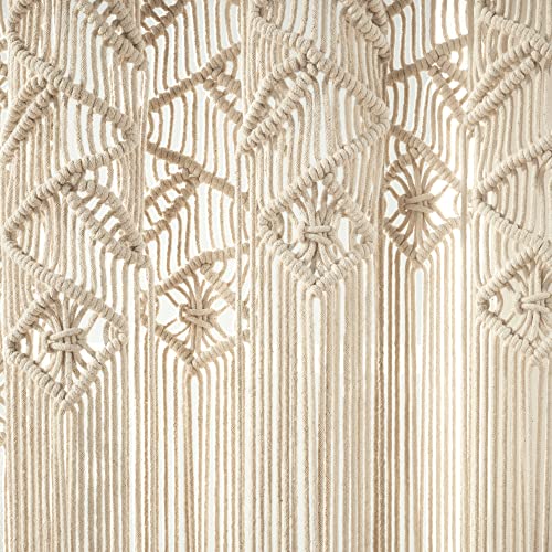 Lush Decor Boho Macrame Leaf Cotton Window Curtain Panel Single 40" W x 84" L Neutral - Macrame Curtains for Windows - Room Divider - Boho Wall Decor Lush Decor