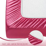 VACVELT Cot Fitted Sheet, 31 x 75 Inch Hot Pink Cot Sheets, Ultra Soft and Breathable Satin Bed Cover Snug Fit for Narrow Twin/RV Bunk/Camper Bunk/Guest Beds/Trifold Mattress VACVELT