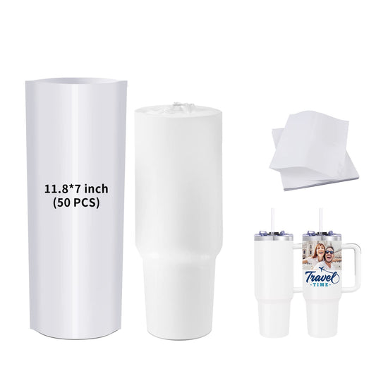 PYD Life Sublimation Shrink Wrap Sleeve White Bags 11.8 x 7 Inch for 40 OZ Tumbler with Handle,Sublimation Mugs Cups Tumblers Water Bottles Print by Sublimation Oven 50 PCS