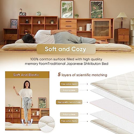 Dr.Futon Japanese Floor Futon Mattress Traditional Cotton Shikibuton Foldable Roll Up Bed Twin Dr.Futon