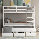 Ball & Cast Twin Size Bunk Bed with Ladder and Safety Rail,Twin-Szie Trundle Wood Bunkbed w/Slat Support & Solid Pine Legs,Space Saving,Bedframe Furniture for Student Dorms,Studio,White Ball & Cast