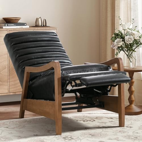 CANMOV Push Back Recliner Chair Set of 2, Faux Leather Pushback Reclining Chair with Padded Seat, Wingback Recliner Single Sofa Recliner for Living Room Apartment, Brown